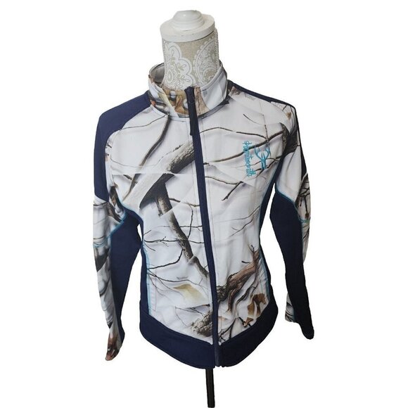 Huntworth Full Zip Jacket womens Medium Oak Tree Camo Navy Gray mock neck Medium - Picture 1 of 9